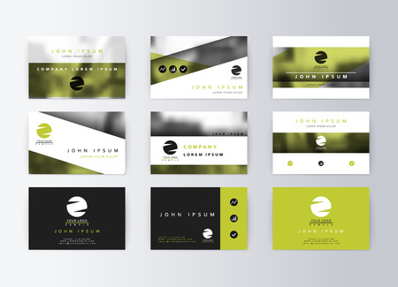 Set of business cards, green background. Template information card. Concept corporate layout paper. Modern set card businessのイラスト素材