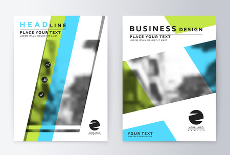 Layout design template, annual report brochure. Business flyer design template background green blue and whiteのイラスト素材