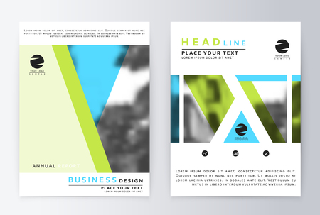 Layout design template, annual report brochure. Business flyer design template background green blue and whiteのイラスト素材