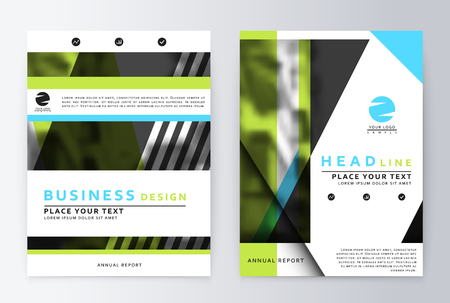 Layout design template, annual report brochure. Business flyer design template background green blue and white and greyのイラスト素材
