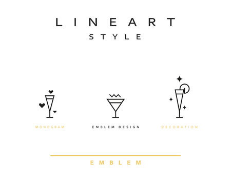 Cocktail wineglass vector icon style line art. Monogram emblem element design style lineart.のイラスト素材
