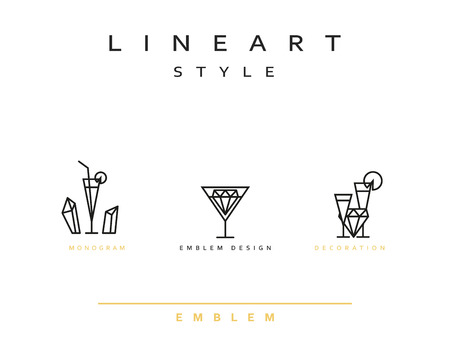 Cocktail wineglass vector icon style line art. Monogram emblem element design style lineart.のイラスト素材