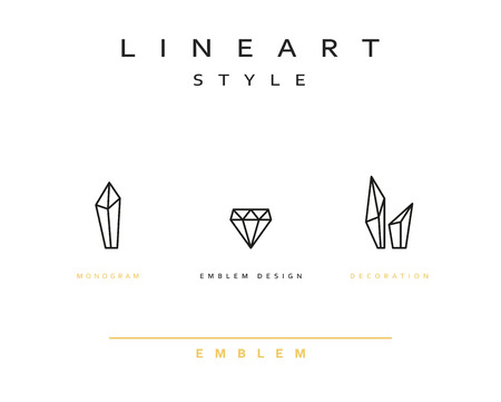 Crystal Diamond vector icon style line art. Monogram emblem element design style lineart.のイラスト素材