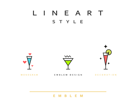 Cocktail wineglass vector icon style line art. Monogram emblem element design style lineart.のイラスト素材