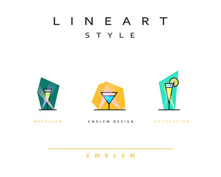 Cocktail wineglass vector icon style line art. Monogram emblem element design style lineart.のイラスト素材