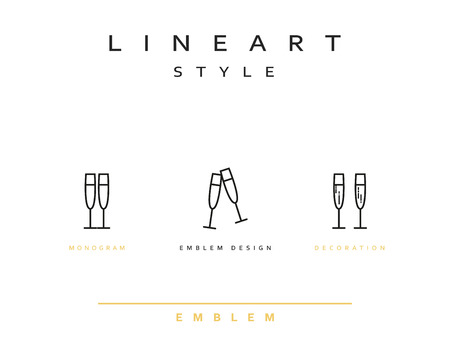Wine glass icon style line art. Vintage glass icon. Monogram emblem for restaurant design style lineartのイラスト素材