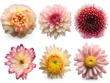 Set of different beautiful flowers isolated on white background. generative aiの素材