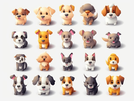Set dog Cartoon cute character. Collection isolated on white background. generative aiの素材
