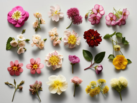 Set of different beautiful flowers isolated on white background. generative aiの素材