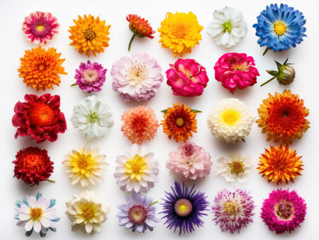 Set of different beautiful flowers isolated on white background. generative aiの素材