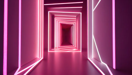 Abstract futuristic neon background. Linear lines of light.Neon Sci Fi Futuristic Modern Vibrant Purple Blue pink colors. Abstract neon lights into digital technology. generative aiの素材