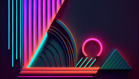 Abstract futuristic neon background. Linear lines of light.Neon Sci Fi Futuristic Modern Vibrant Purple Blue pink colors. Abstract neon lights into digital technology. generative aiの素材