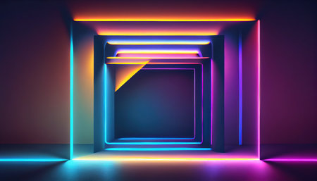 Abstract futuristic neon background. Linear lines of light.Neon Sci Fi Futuristic Modern Vibrant Purple Blue pink colors. Abstract neon lights into digital technology. generative aiの素材