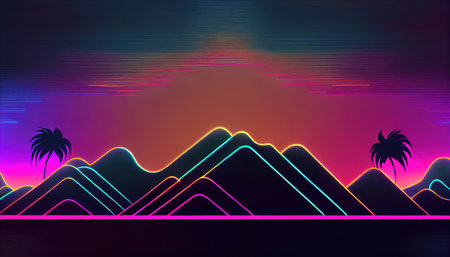 Abstract futuristic neon background. Linear lines of light.Neon Sci Fi Futuristic Modern Vibrant Purple Blue pink colors. Abstract neon lights into digital technology. generative aiの素材