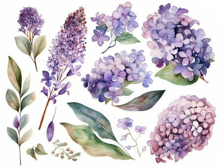 Watercolour floral of set. Watercolor Flower leaves collection - for bouquets, wreaths, wedding invitations, anniversary, birthday, postcards, greetings. generative aiの素材