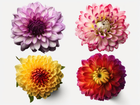 Set of different beautiful flowers isolated on white background. generative aiの素材