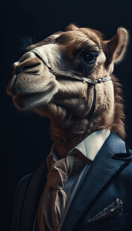 camel in a stylish business suit. Portrait of a business animal in a tuxedo. generative aiの素材