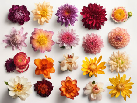 Set of different beautiful flowers isolated on white background. generative aiの素材