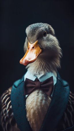 duck goose in a stylish business suit. Portrait of a business animal in a tuxedo. generative aiの素材