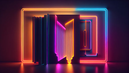 Abstract futuristic neon background. Linear lines of light.Neon Sci Fi Futuristic Modern Vibrant Purple Blue pink colors. Abstract neon lights into digital technology. generative aiの素材