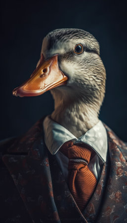 duck goose in a stylish business suit. Portrait of a business animal in a tuxedo. generative aiの素材