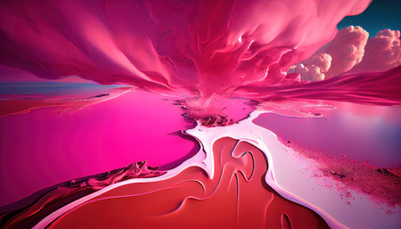 Lake pink abstract bright beautiful landscape background. generative aiの素材