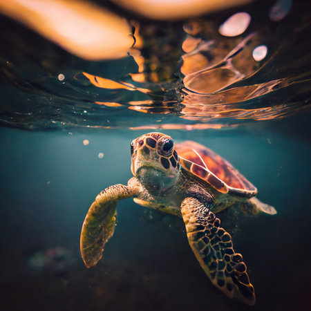 Sea turtle in the sea. Generative AIの素材