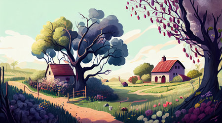 Summer nature landscape. Spring summer autumn season. Beautiful landscape of nature. generative aiの素材