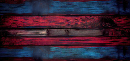 Wooden texture. Black red and blue Painted old wood. Fence planks. Rustic background with space for design. ai generativeの素材