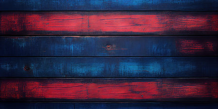 Wooden texture. Black red and blue Painted old wood. Fence planks. Rustic background with space for design. ai generativeの素材