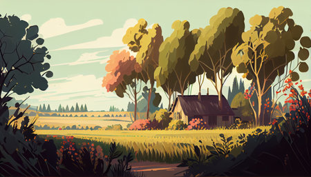 Summer nature landscape. Spring summer autumn season. Beautiful landscape of nature. generative aiの素材