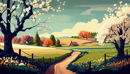 Summer nature landscape. Spring summer autumn season. Beautiful landscape of nature. generative aiの素材