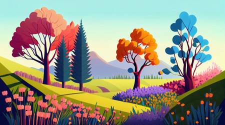 Summer nature landscape. Spring summer autumn season. Beautiful landscape of nature. generative aiの素材