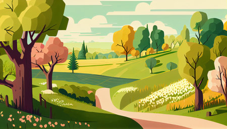 Summer nature landscape. Spring summer autumn season. Beautiful landscape of nature. generative aiの素材