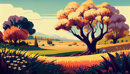 Summer nature landscape. Spring summer autumn season. Beautiful landscape of nature. generative aiの素材