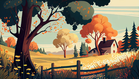Summer nature landscape. Spring summer autumn season. Beautiful landscape of nature. generative aiの素材