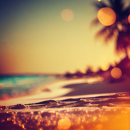 Summer Tropical beach. Beach sun sea, summer colorful tropical background. Seascape of nature, sandy beach. ai generativeの素材