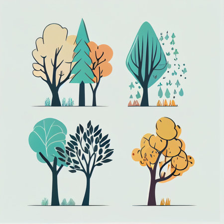 Isolated tree on white background, The collection of trees. Set of trees and shrubs. Collection of natural design elements trees with leaves. generative aiの素材