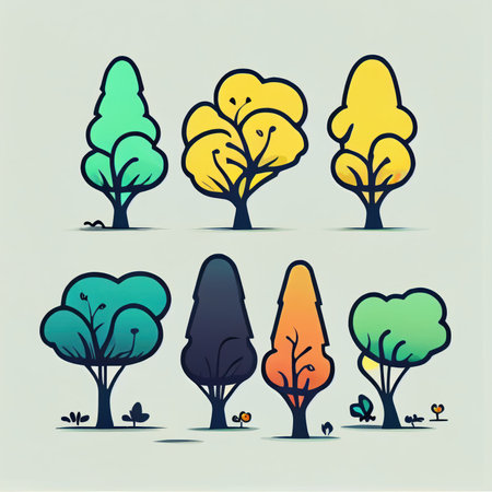 Isolated tree on white background, The collection of trees. Set of trees and shrubs. Collection of natural design elements trees with leaves. generative aiの素材