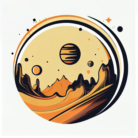 Futuristic space poster with planets. Fantasy space poster. abstract art illustration. isolated white background. generative aiの素材