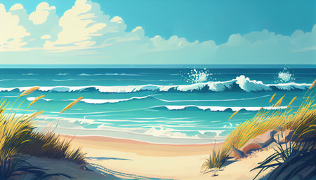 Summer sea beach. Ocean coast, natural landscape. Beautiful landscape of nature. generative aiの素材