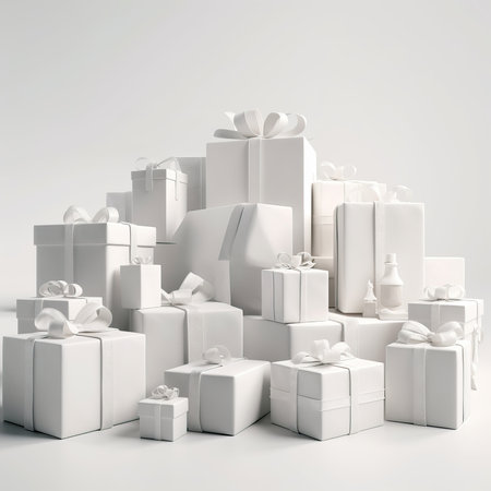 Isolated on white background Pile of Christmas gifts box. Merry Christmas and Happy new year. Festive design with decorative elements. holiday season. generative aiの素材