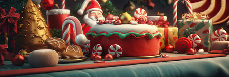Merry Christmas and Happy new year. Festive design with decorative elements. Holiday season. Horizontal banner and poster, header for website. generative aiの素材