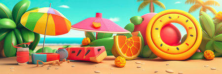 Summer background, Summer tropical sea background, sand beach. Horizontal banner and poster, header for website. generative aiの素材