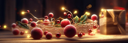 Merry Christmas and Happy new year. Festive design with decorative elements. Holiday season. Horizontal banner and poster, header for website. generative aiの素材