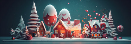 Merry Christmas and Happy new year. Festive design with decorative elements. Holiday season. Horizontal banner and poster, header for website. generative aiの素材