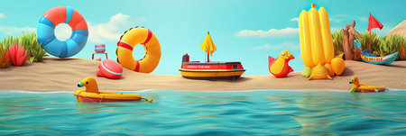 Summer background, Summer tropical sea background, sand beach. Horizontal banner and poster, header for website. generative aiの素材