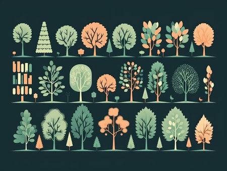 Set Isolated tree on white background, The collection of trees. Set of trees and shrubs. Collection of natural design elements trees with leaves. generative aiの素材