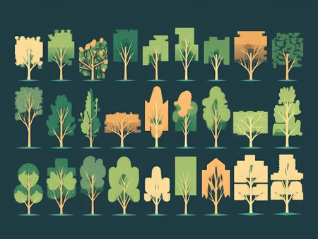 Set Isolated tree on white background, The collection of trees. Set of trees and shrubs. Collection of natural design elements trees with leaves. generative aiの素材