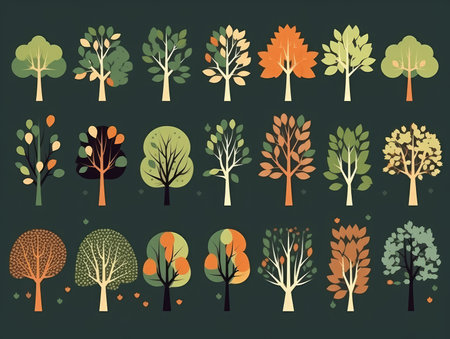 Set Isolated tree on white background, The collection of trees. Set of trees and shrubs. Collection of natural design elements trees with leaves. generative aiの素材